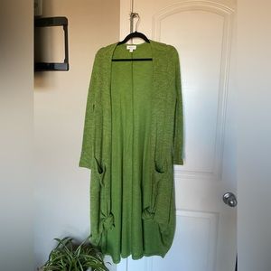 Green knit cardigan from brand LuLaRoe in size large; never worn but has no tags